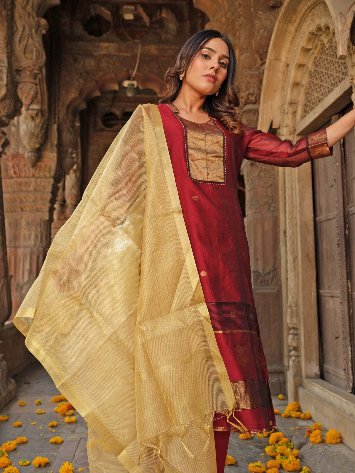 An elegant and formal looking handwoven kurta Etiquette Apparel