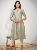 Chanderi Kurta With All Over Self Sequined Embroidery - Etiquette Apparel 