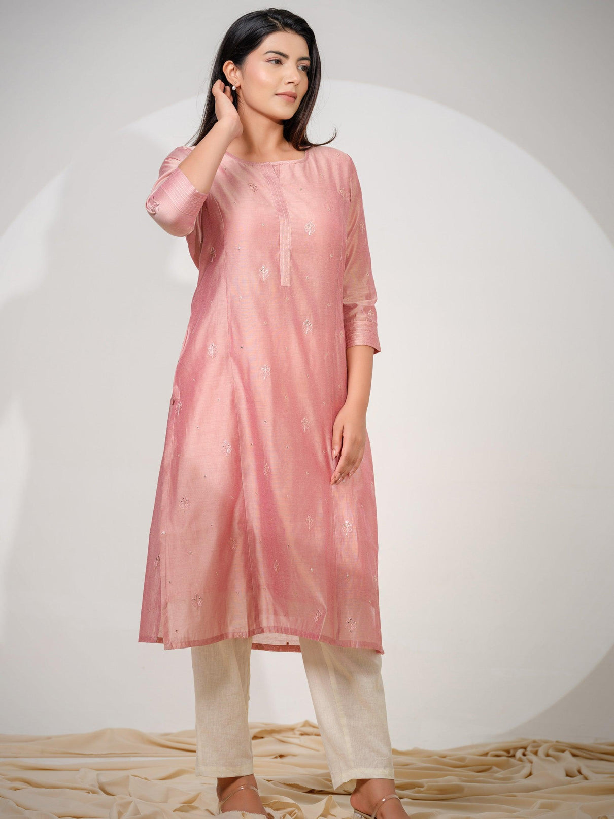 Chanderi Kurta With All Over Self Sequined Embroidery Etiquette Apparel