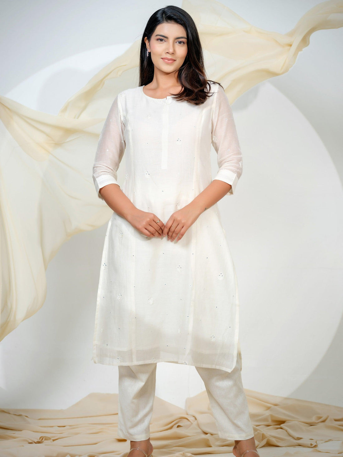 Chanderi Kurta With All Over Self Sequined Embroidery - Etiquette Apparel 