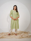 Chanderi Kurta With All Over Self Sequined Embroidery - Etiquette Apparel 