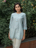 Chanderi Print Top With Golden Buttons - Etiquette Apparel 