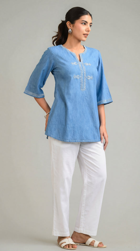 Classic Denim with a Chic Twist Top - Etiquette Apparel