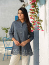 Checks Top in Shirt Style With Cutwork Embroidery Etiquette Apparel