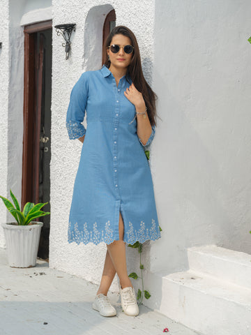 Indigo Denim Cutwork Dress