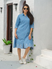 Indigo Denim Cutwork Dress - Etiquette Apparel