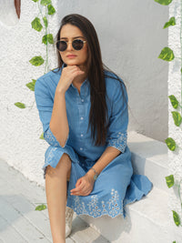 Indigo Denim Cutwork Dress - Etiquette Apparel