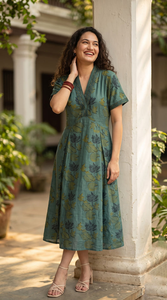 Botanical Print Cotton Dress