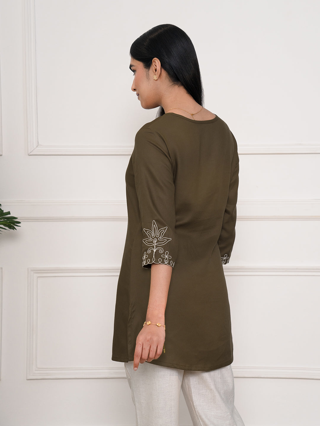 Product Carousel Image 5: Wool Embroidered Brown Short Top