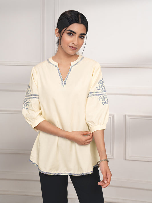 Dusty Pastel Shaded Embroidered Top Off - Etiquette Apparel