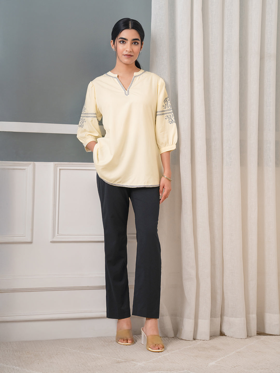 Dusty Pastel Shaded Embroidered Top Off - Etiquette Apparel 