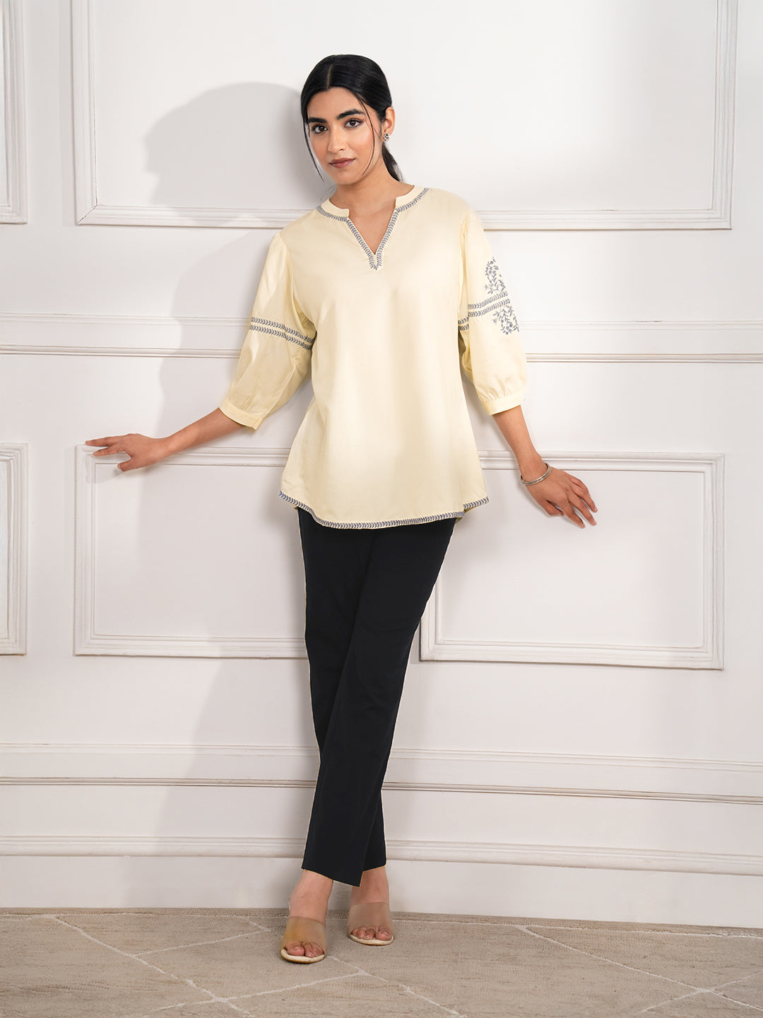 Dusty Pastel Shaded Embroidered Top Off - Etiquette Apparel 