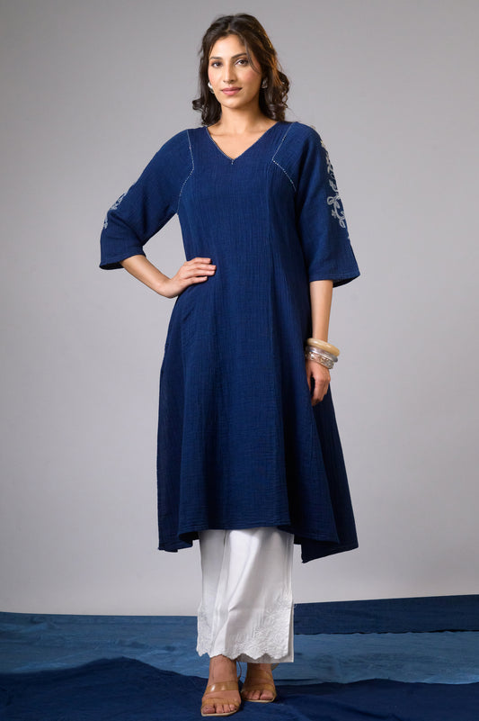 Crinkle-Finish double cloth Denim Kurta - Etiquette Apparel