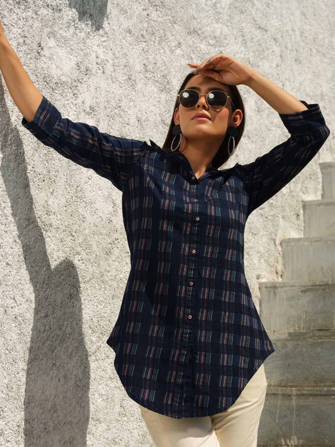 Denim Top With Collar - Etiquette Apparel