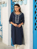 Denim stripe kurta with pocket details and embroidery - Etiquette Apparel 