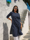 Denim stripe kurta with pocket details and embroidery - Etiquette Apparel 