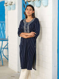 Denim stripe kurta with pocket details and embroidery - Etiquette Apparel 