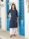 Denim stripe kurta with pocket details and embroidery - Etiquette Apparel 