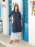 Denim stripe kurta with pocket details and embroidery - Etiquette Apparel 