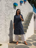 Denim stripe kurta with pocket details and embroidery - Etiquette Apparel 