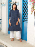 Denim stripe kurta with pocket details and embroidery - Etiquette Apparel 