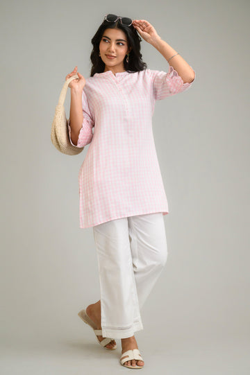 Blush Check Charm Top