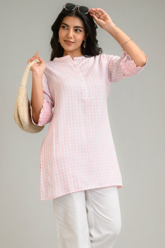 Blush Check Charm Top - Etiquette Apparel