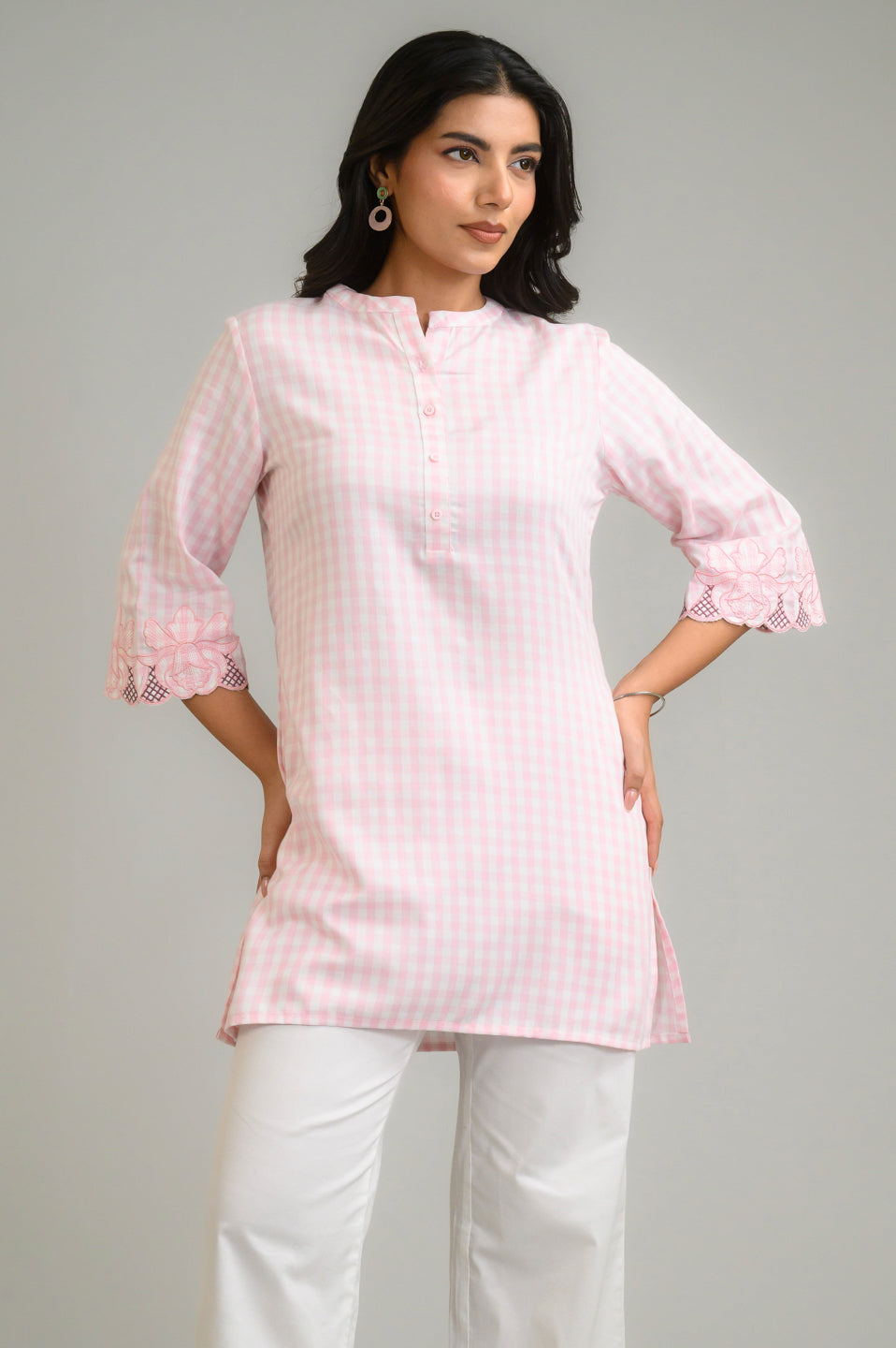 Product Carousel Image 3: Blush Check Charm Top