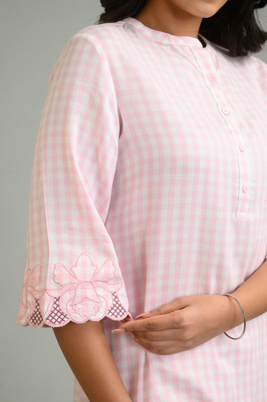 Blush Check Charm Top - Etiquette Apparel
