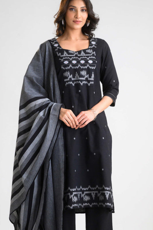 Black Beauty Jamdani Kurta Set - Etiquette Apparel