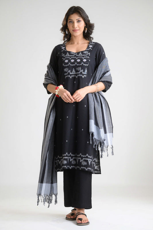 Black Beauty Jamdani Kurta Set - Etiquette Apparel