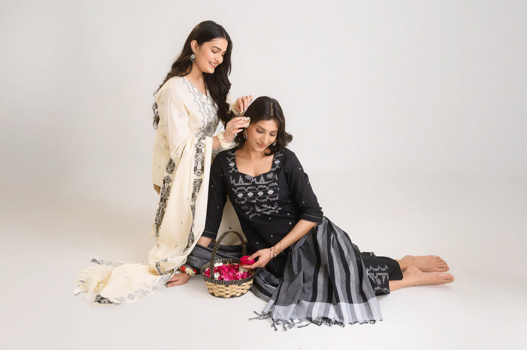 Black Beauty Jamdani Kurta Set - Etiquette Apparel