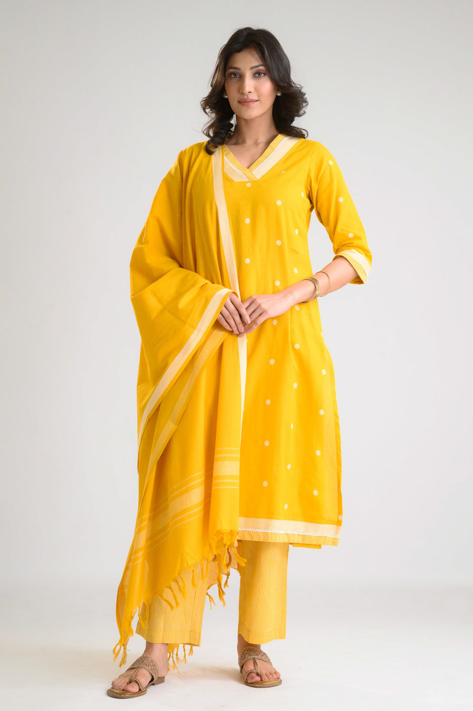 Sunshine Hues Jamdani Kurta Set - Etiquette Apparel