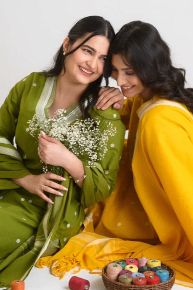 Sunshine Hues Jamdani Kurta Set - Etiquette Apparel