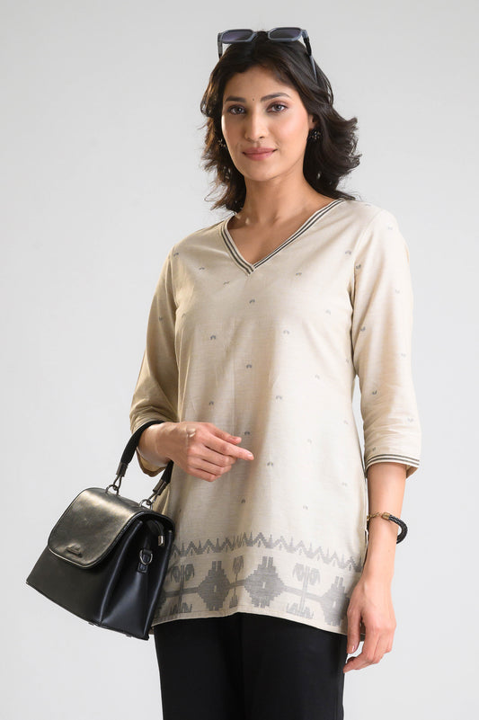 Jamdani Beige Short Top - Etiquette Apparel