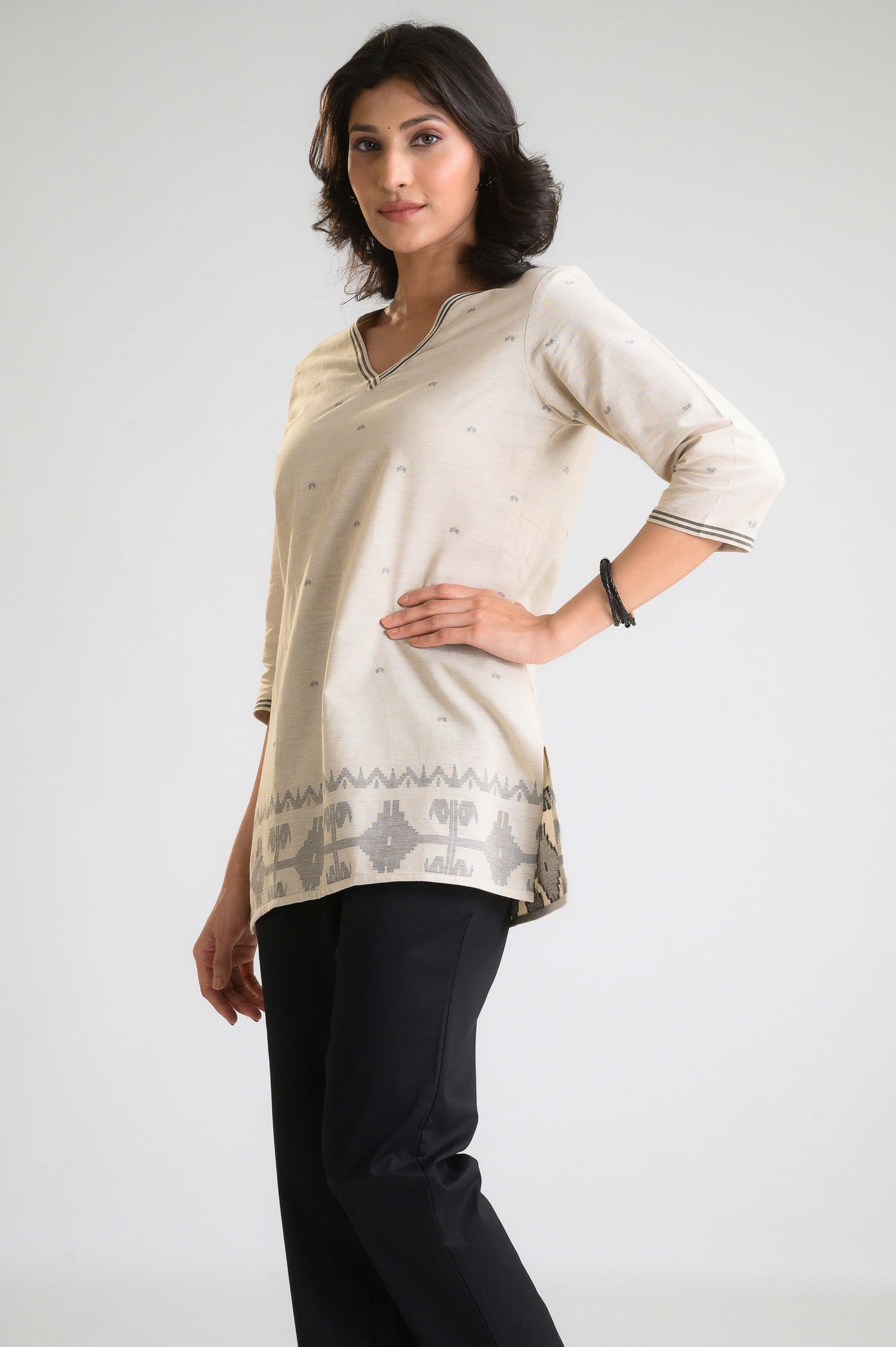 Jamdani Beige Short Top - Etiquette Apparel
