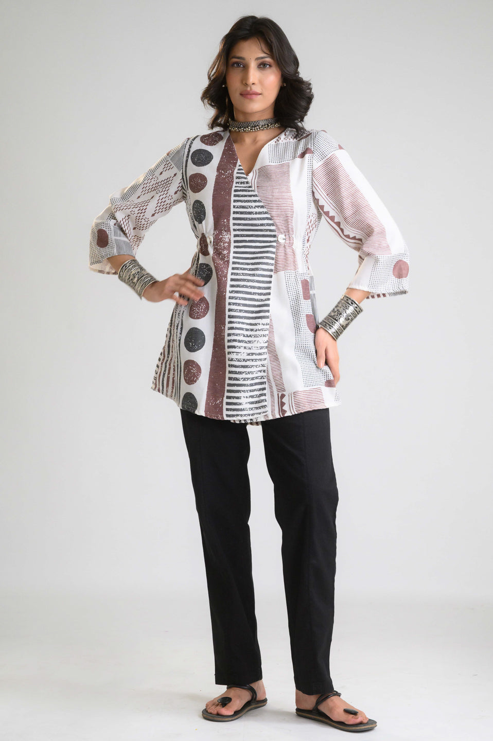 Geometric Print Overlap Top - Etiquette Apparel