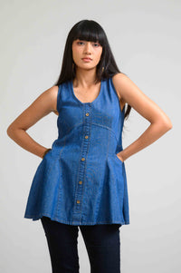 Bold Lines, Blue Attitude Sleeveless Top - Etiquette Apparel