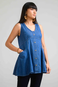 Bold Lines, Blue Attitude Sleeveless Top - Etiquette Apparel