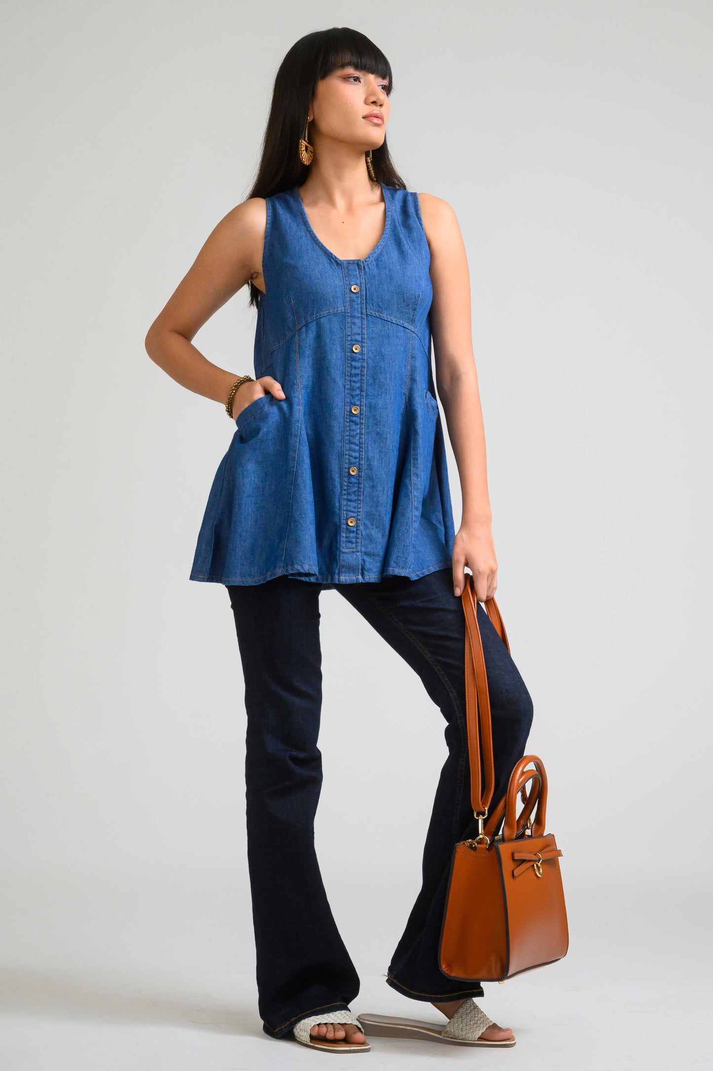 Bold Lines, Blue Attitude Sleeveless Top - Etiquette Apparel