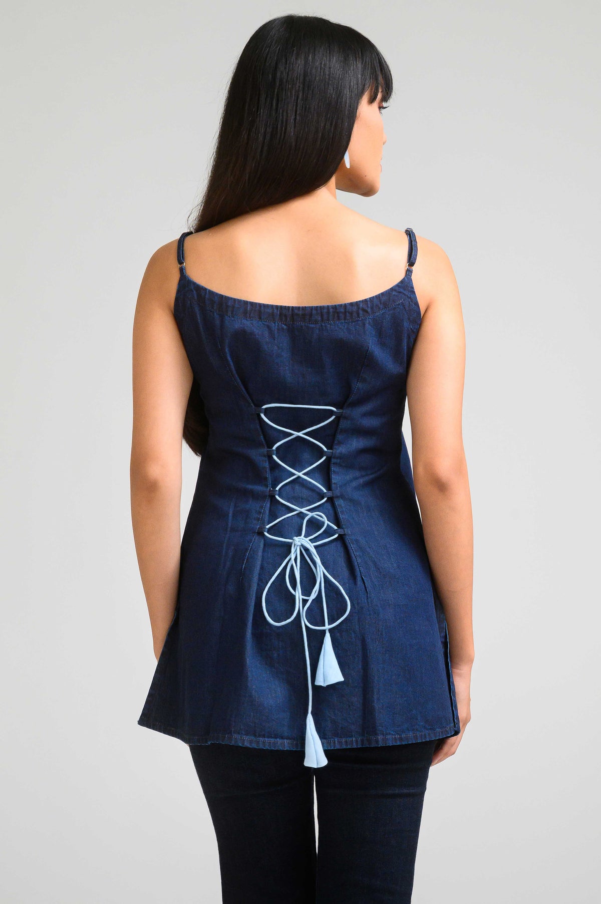 Easy Tie Up Denim Sleeveless Top - Etiquette Apparel