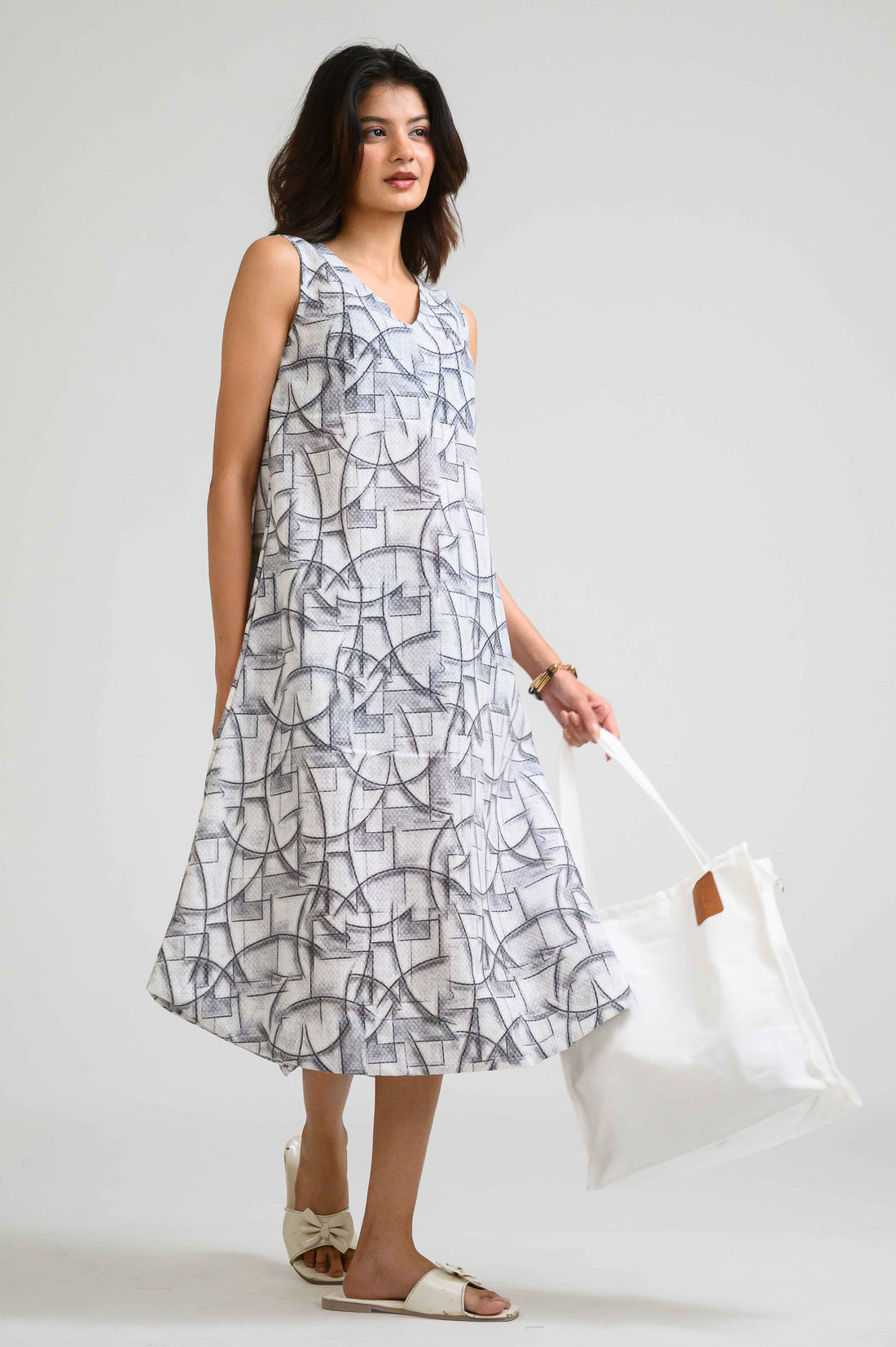 Geometry in Motion Sleeveless Dress - Etiquette Apparel 