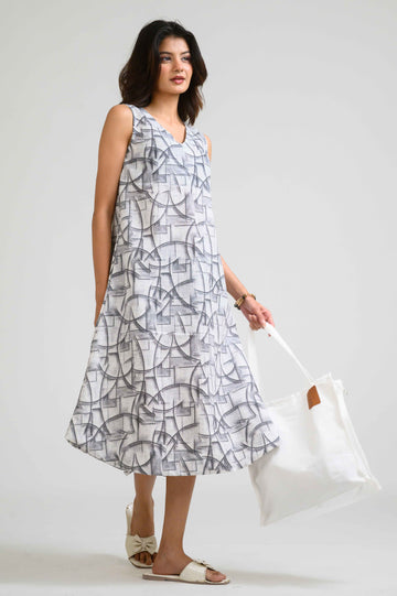 Geometry in Motion Sleeveless Dress - Etiquette Apparel 