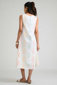 Off White Ikat Elegance Sleeveless Dress - Etiquette Apparel