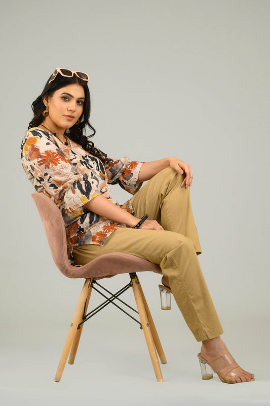 Flowy Georgette Leaf Top - Etiquette Apparel