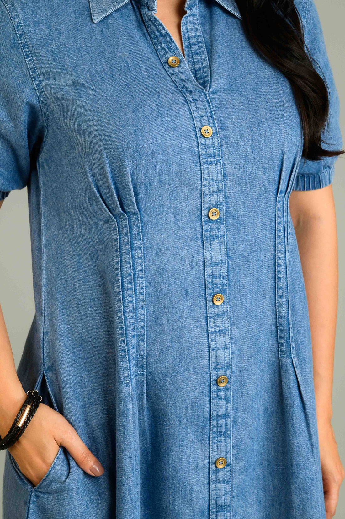 The Cinched Denim Dress - Etiquette Apparel 
