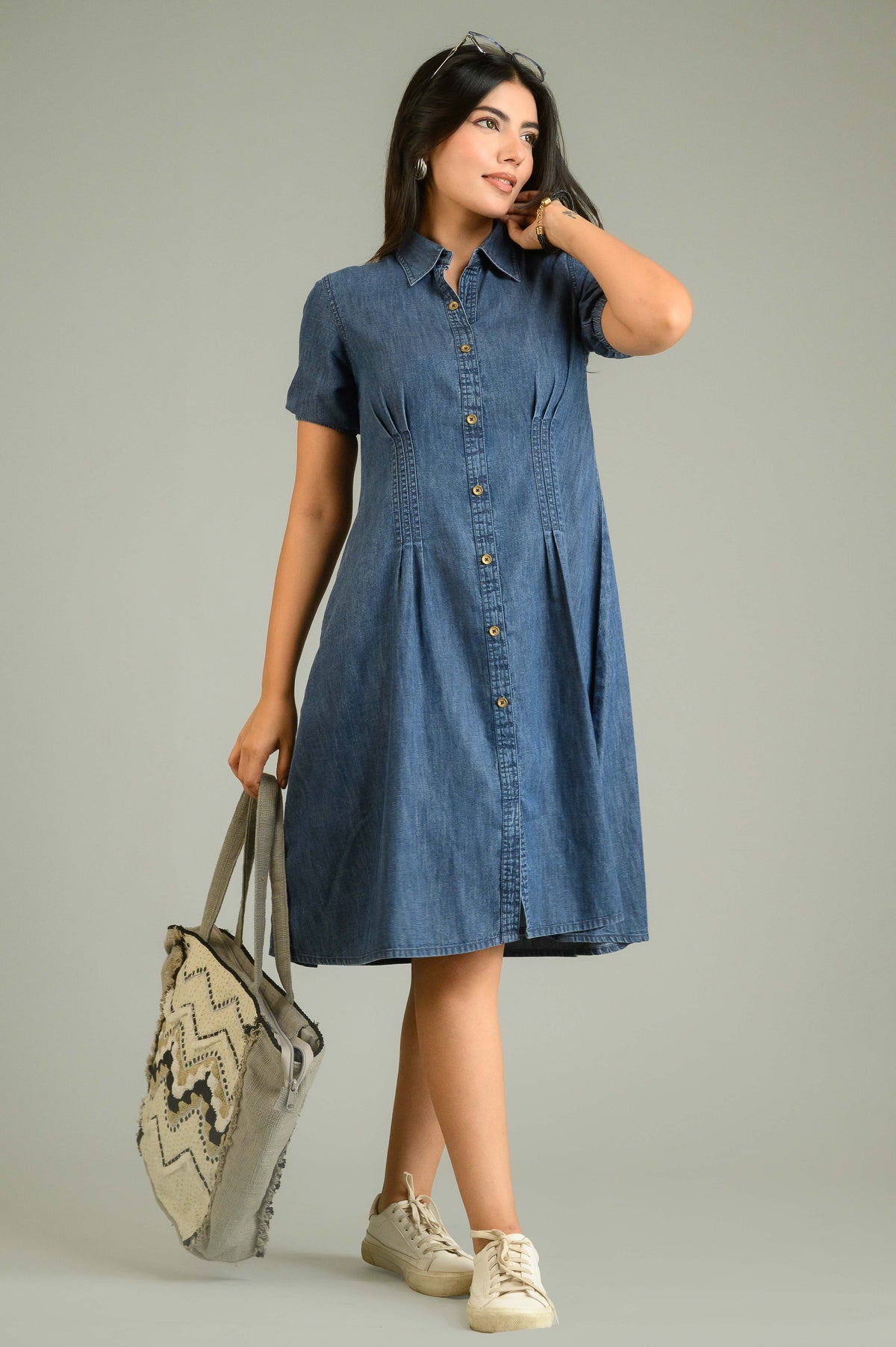 The Cinched Denim Dress - Etiquette Apparel