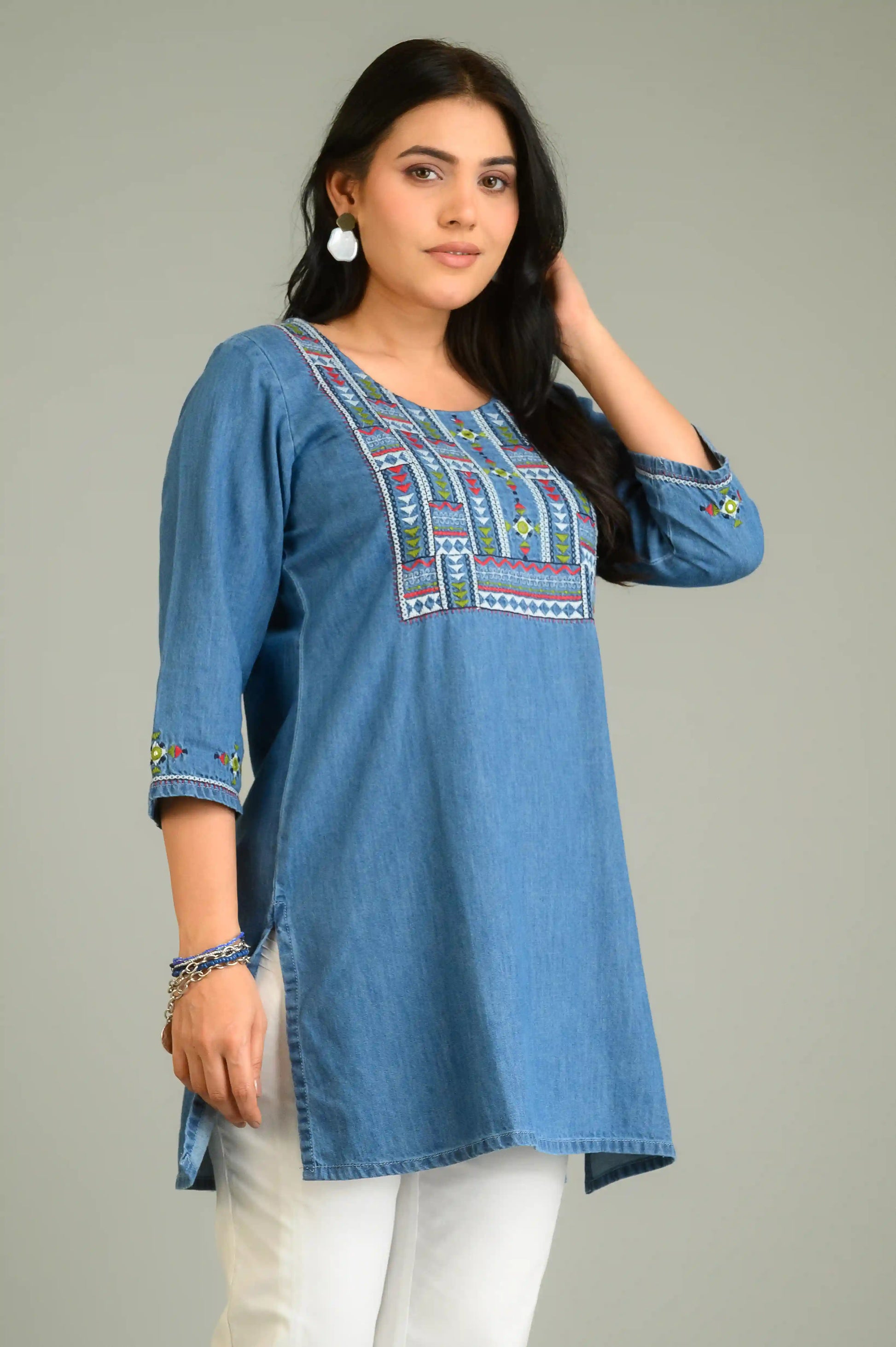 Product Carousel Image 10: Denim Meets Heritage Top