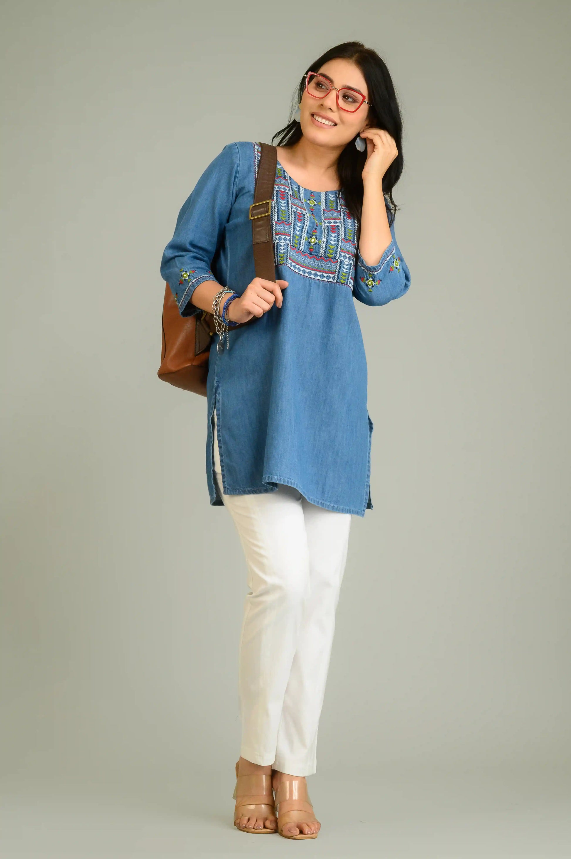 Product Carousel Image 7: Denim Meets Heritage Top