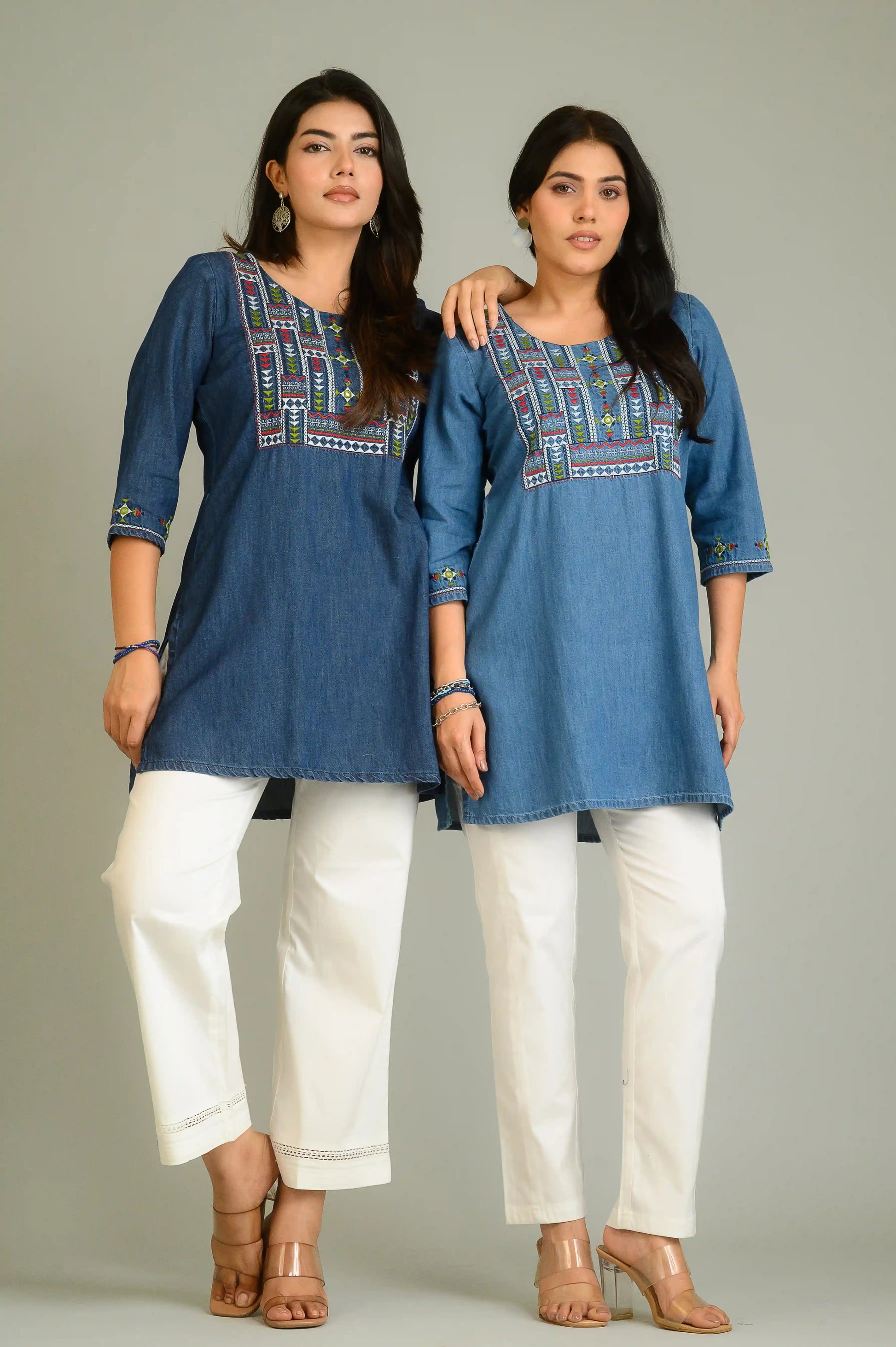 Product Carousel Image 1: Denim Meets Heritage Top